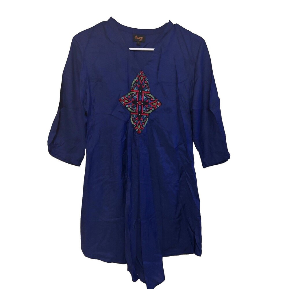 Taaga Womens Blue Embroidered Tunic Size L